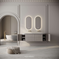 Belgravia II Vanity Unit & Double Stone Basin 1600mm Sabbia Grigio Oak
